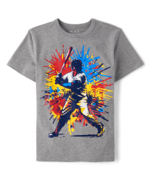 Childrens Place Grey Baseball Player Graphic Tee